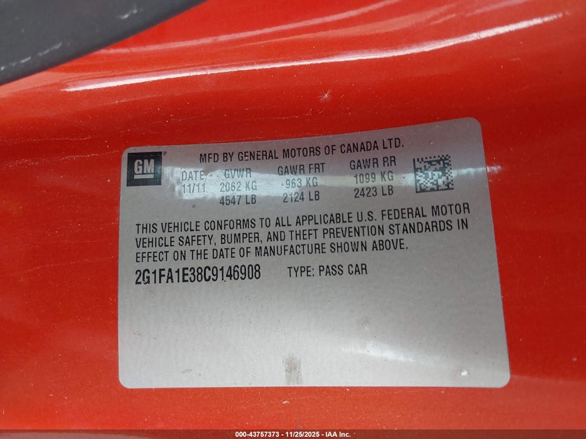 2G1FA1E38C9146908 2012 CHEVROLET CAMARO photo no. 9