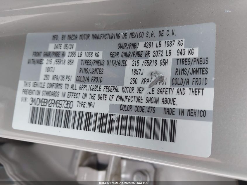 2024 Mazda Cx-30 2.5 S Select Sport VIN: 3MVDMBBM2RM697360 Lot: 43757559