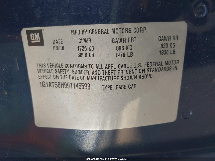 1G1AT58H997145599 2009 CHEVROLET COBALT photo no. 9