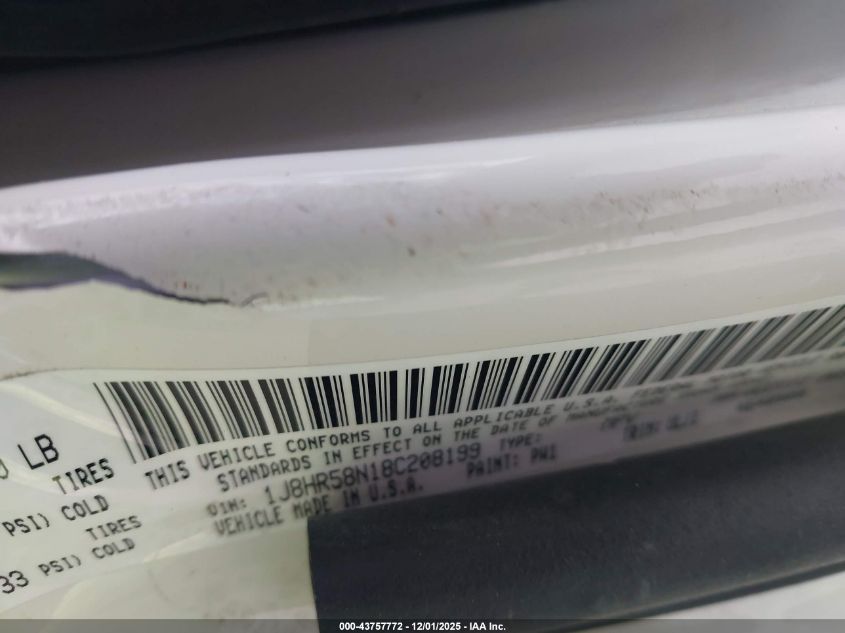 2008 Jeep Grand Cherokee Limited VIN: 1J8HR58N18C208199 Lot: 43757772