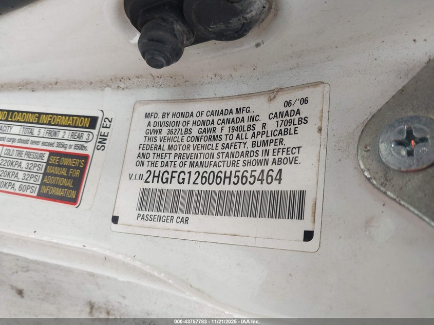 2HGFG12606H565464 2006 HONDA CIVIC photo no. 9