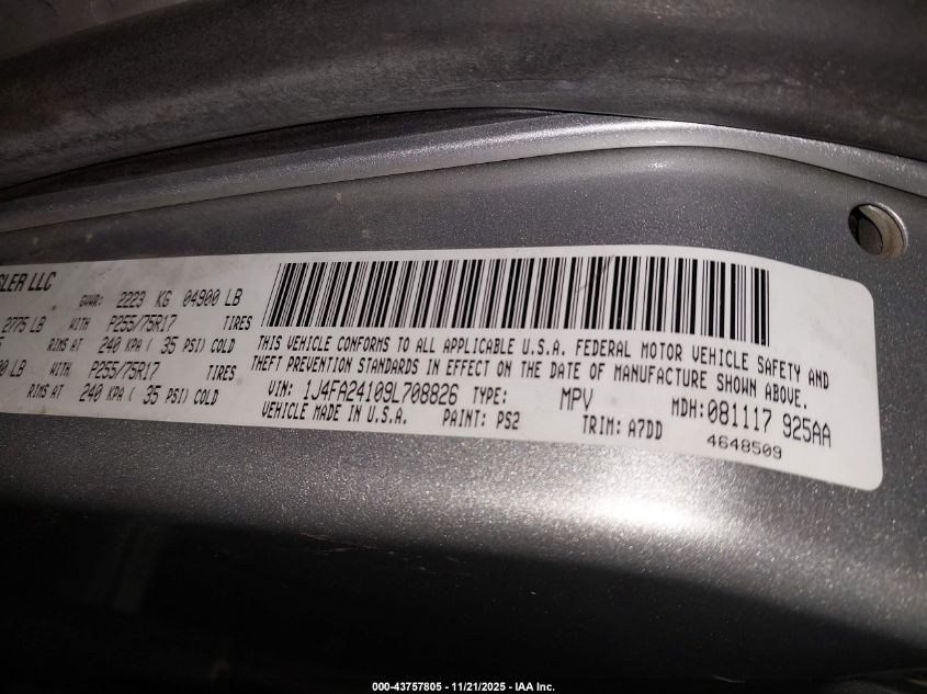 2009 Jeep Wrangler X VIN: 1J4FA24109L708826 Lot: 43757805