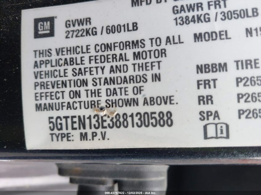 2008 Hummer H3 Suv H3X VIN: 5GTEN13E388130588 Lot: 43757822