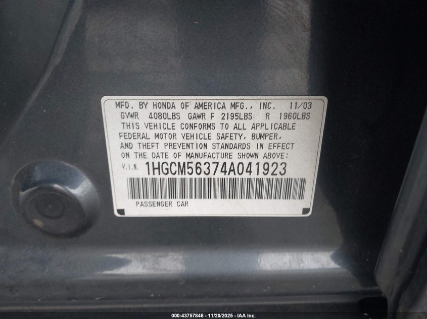 1HGCM56374A041923 2004 HONDA ACCORD photo no. 9