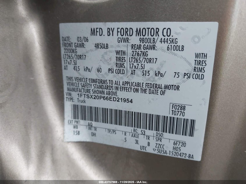 1FTSX20P66ED21954 2006 FORD F250 photo no. 9
