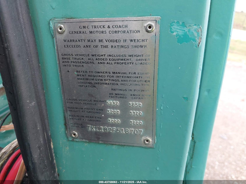 1972 GMC Jimmy VIN: 0000TKE182F518707 Lot: 43758063