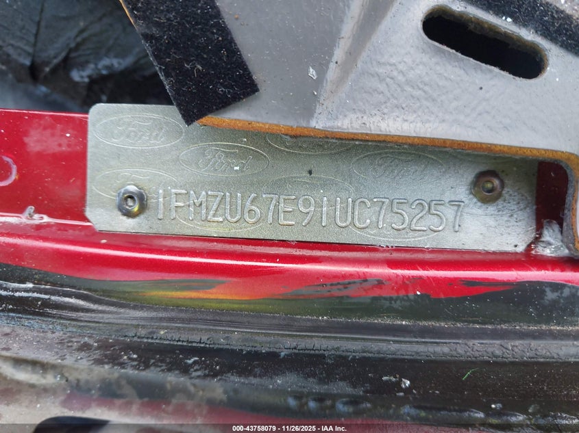 2001 Ford Explorer Sport Trac VIN: 1FMZU67E91UC75257 Lot: 43758079