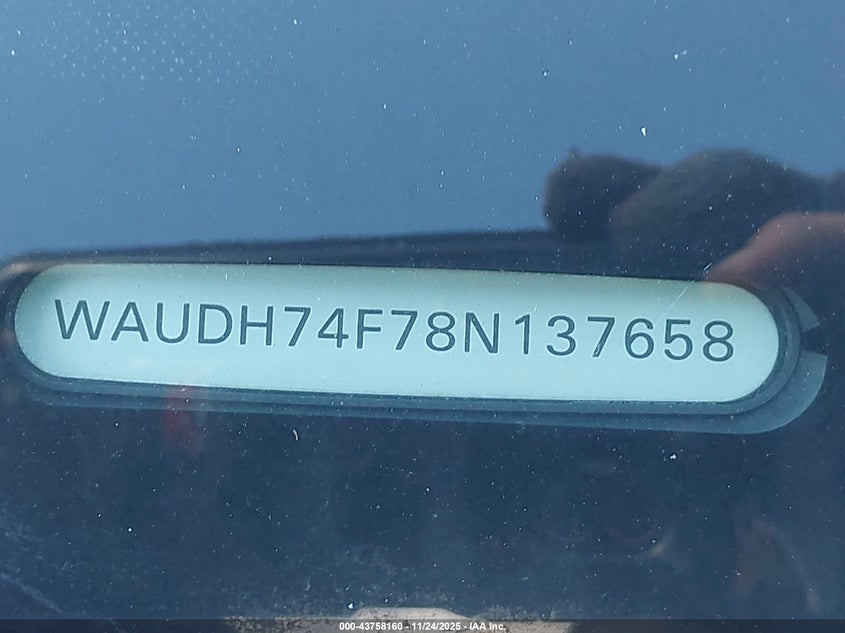 2008 Audi A6 3.2 VIN: WAUDH74F78N137658 Lot: 43758160