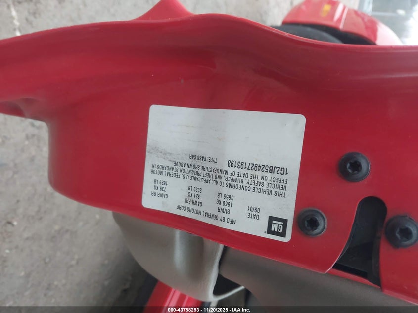 2002 Pontiac Sunfire Se VIN: 1G2JB524927193193 Lot: 43758253