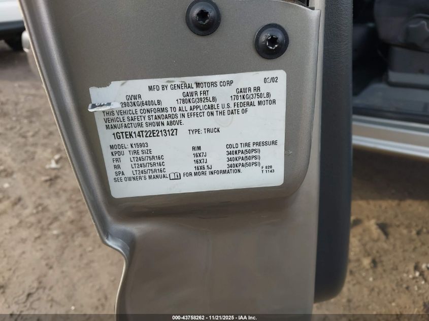 2002 GMC Sierra 1500 Sl VIN: 1GTEK14T22E213127 Lot: 43758262