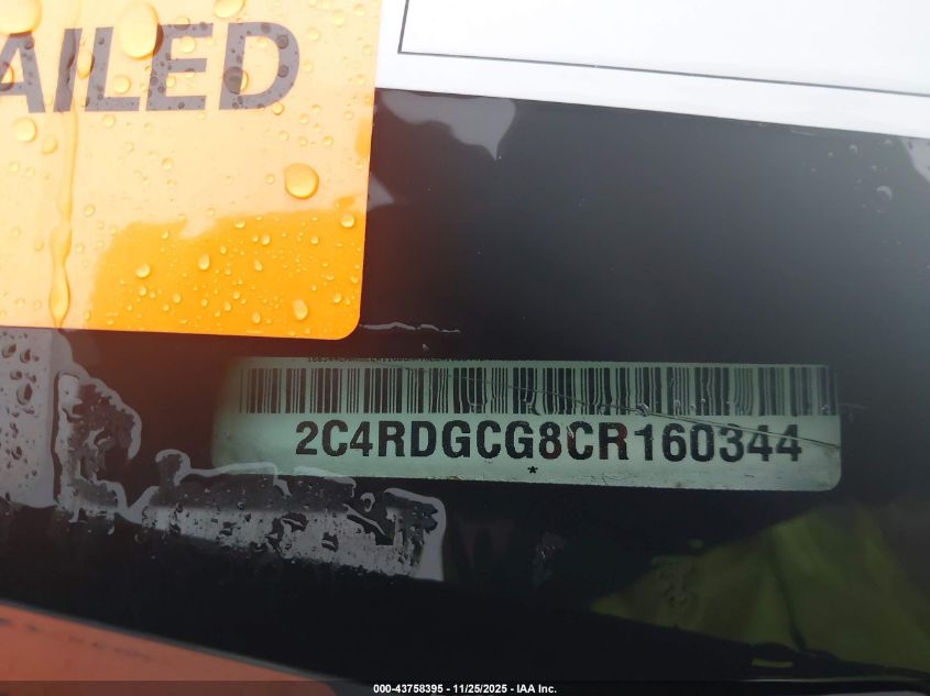 2012 Dodge Grand Caravan Sxt VIN: 2C4RDGCG8CR160344 Lot: 43758395