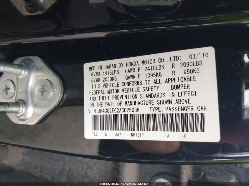 JH4CU2F62AC025036 2010 ACURA TSX photo no. 9