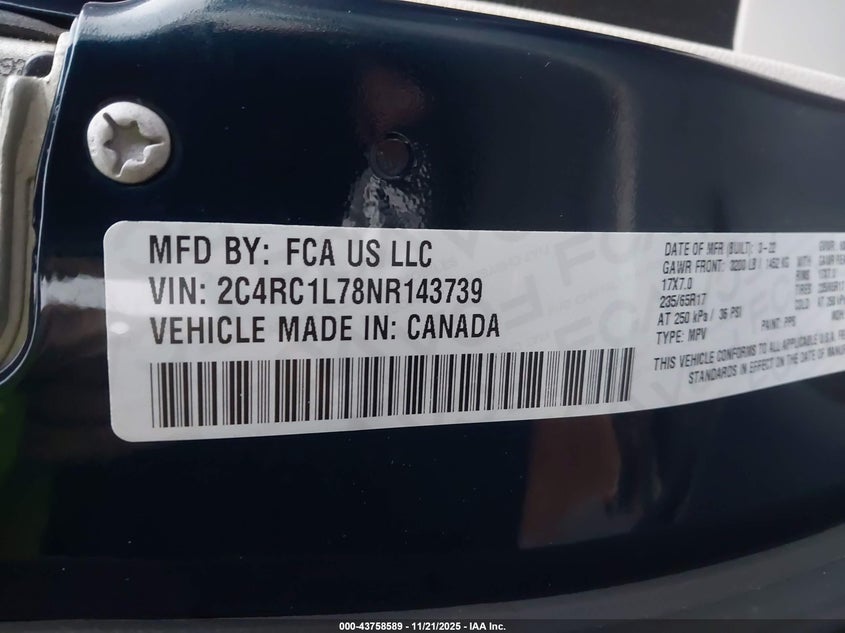 2022 Chrysler Pacifica Hybrid Touring L VIN: 2C4RC1L78NR143739 Lot: 43758589