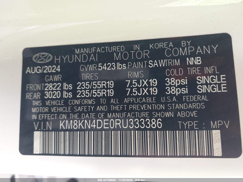2024 Hyundai Ioniq 5 Sel VIN: KM8KN4DE0RU333386 Lot: 43758686