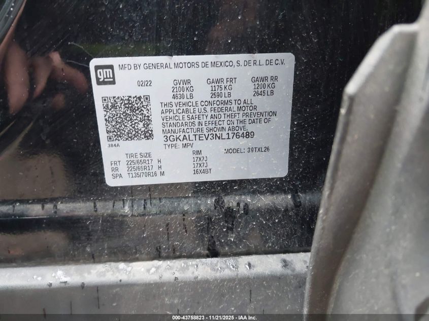 2022 GMC Terrain Awd Sle VIN: 3GKALTEV3NL176489 Lot: 43758823