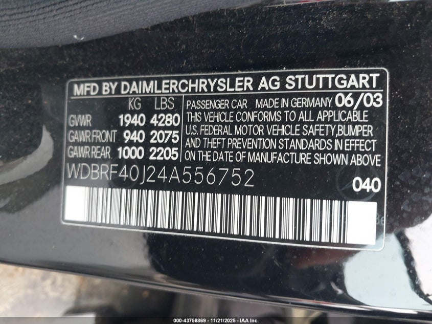 2004 Mercedes-Benz C 230 Kompressor Sport/Sport VIN: WDBRF40J24A556752 Lot: 43758869