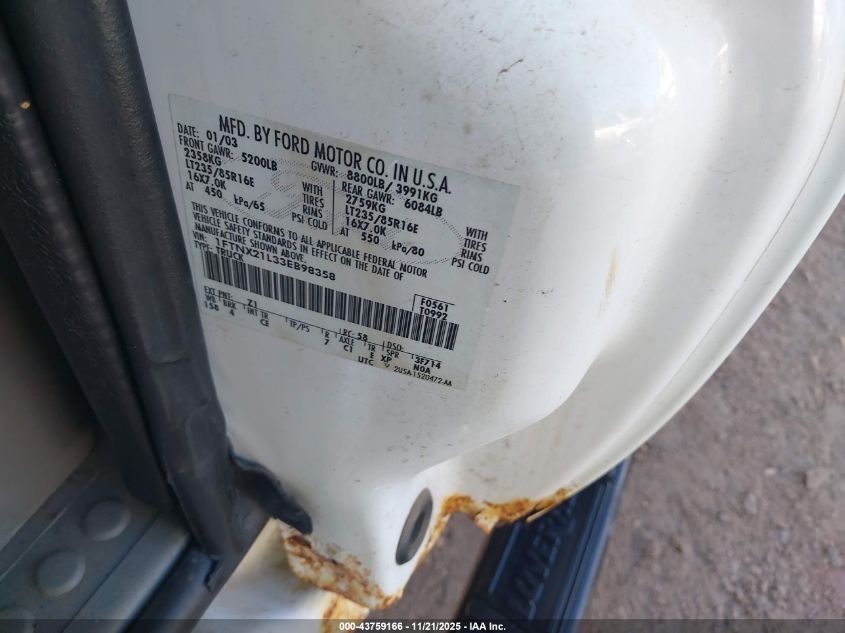 2003 Ford F-250 Lariat/Xl/Xlt VIN: 1FTNX21L33EB98358 Lot: 43759166