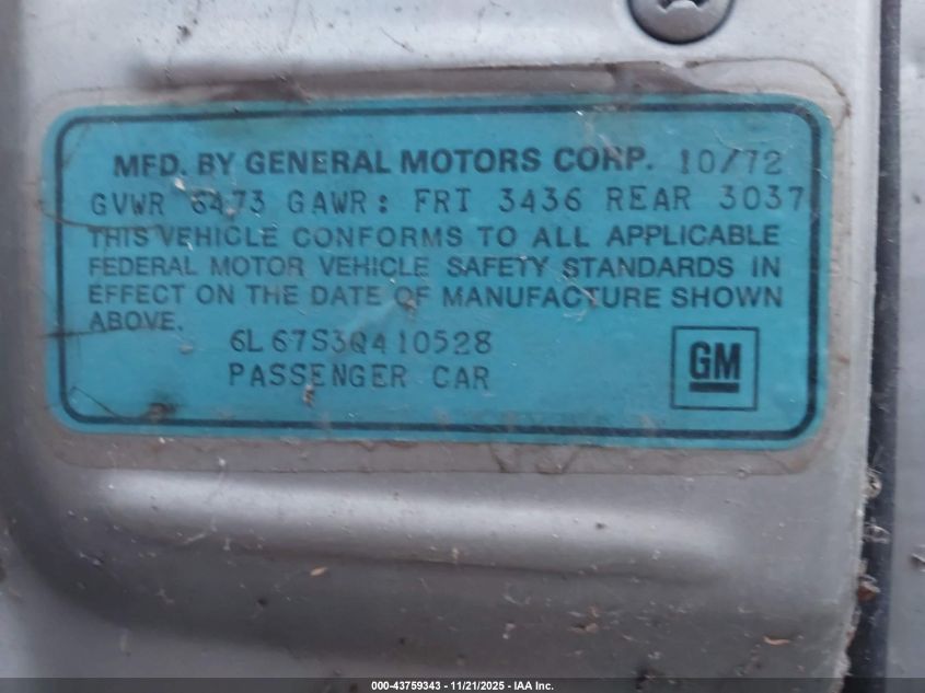 1973 Cadillac Eldorado VIN: 6L67S3Q410528 Lot: 43759343