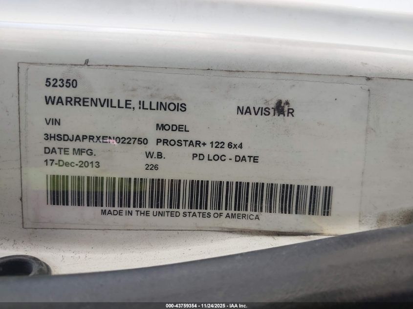 2014 International Prostar VIN: 3HSDJAPRXEN022750 Lot: 43759354