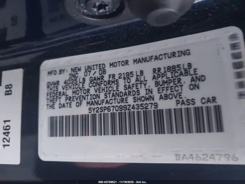 2009 Pontiac Vibe VIN: 5Y2SP67099Z435279 Lot: 43759521