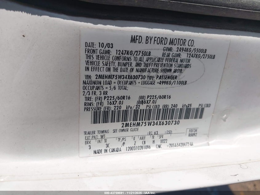 2004 Mercury Grand Marquis Ls VIN: 2MEHM75W34X630730 Lot: 43759591