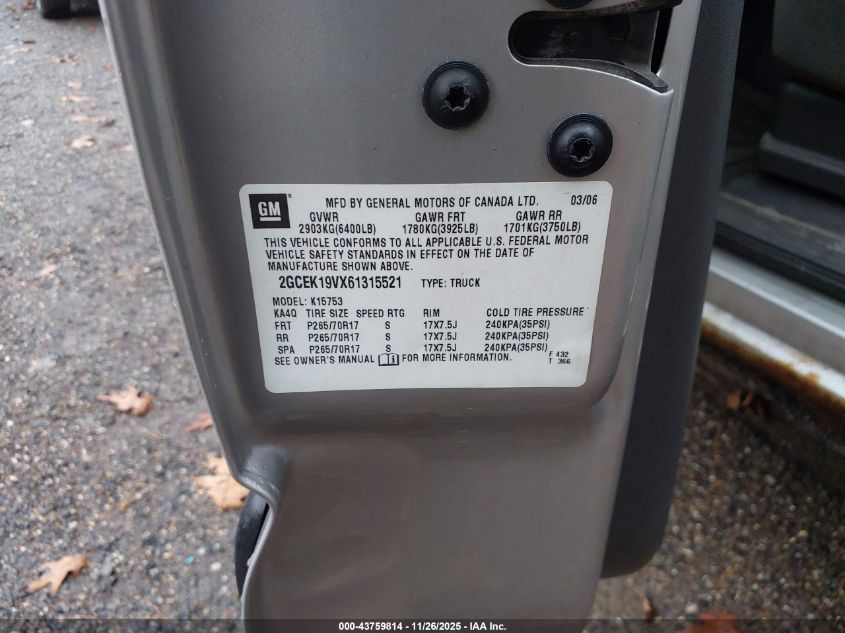 2006 Chevrolet Silverado 1500 Ls VIN: 2GCEK19VX61315521 Lot: 43759814