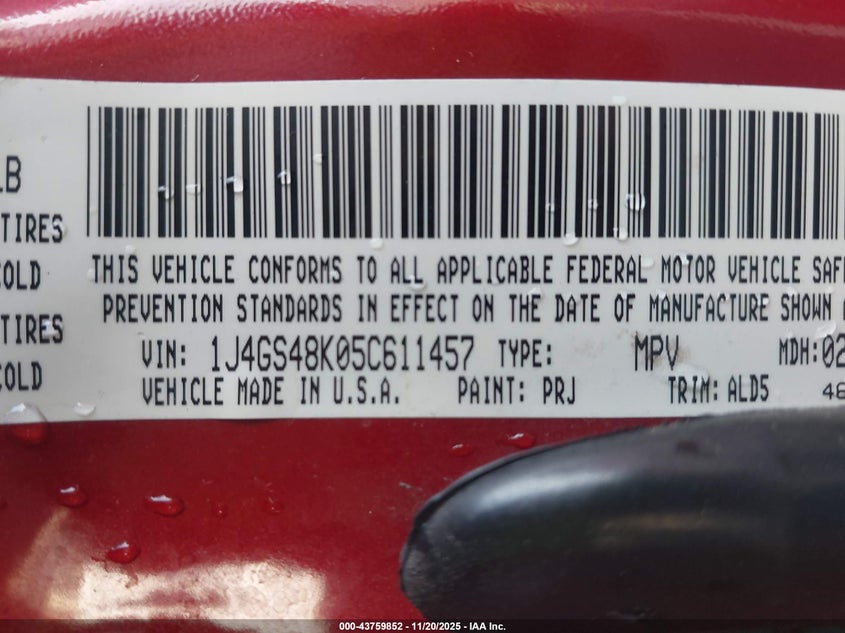 2005 Jeep Grand Cherokee Laredo VIN: 1J4GS48K05C611457 Lot: 43759852