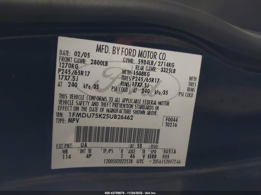 1FMDU75K25UB26462 2005 FORD EXPLORER photo no. 9