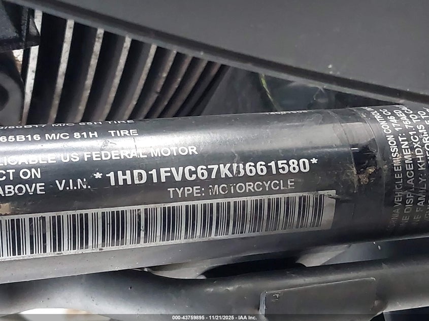 2019 Harley-Davidson Flht VIN: 1HD1FVC67KB661580 Lot: 43759895