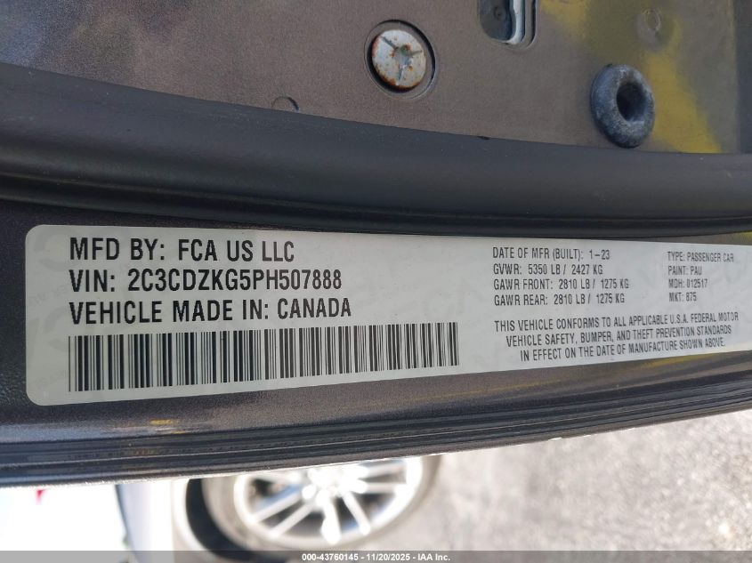 2023 Dodge Challenger Gt Awd VIN: 2C3CDZKG5PH507888 Lot: 43760145