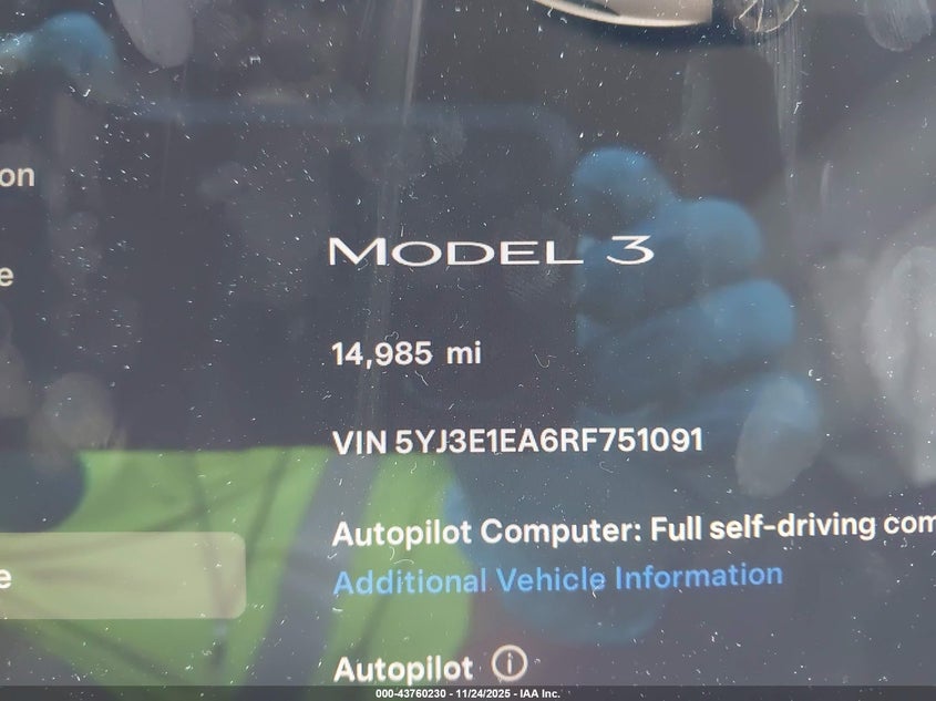 2024 Tesla Model 3 Long Range Dual Motor All-Wheel Drive/Rear-Wheel Drive VIN: 5YJ3E1EA6RF751091 Lot: 43760230