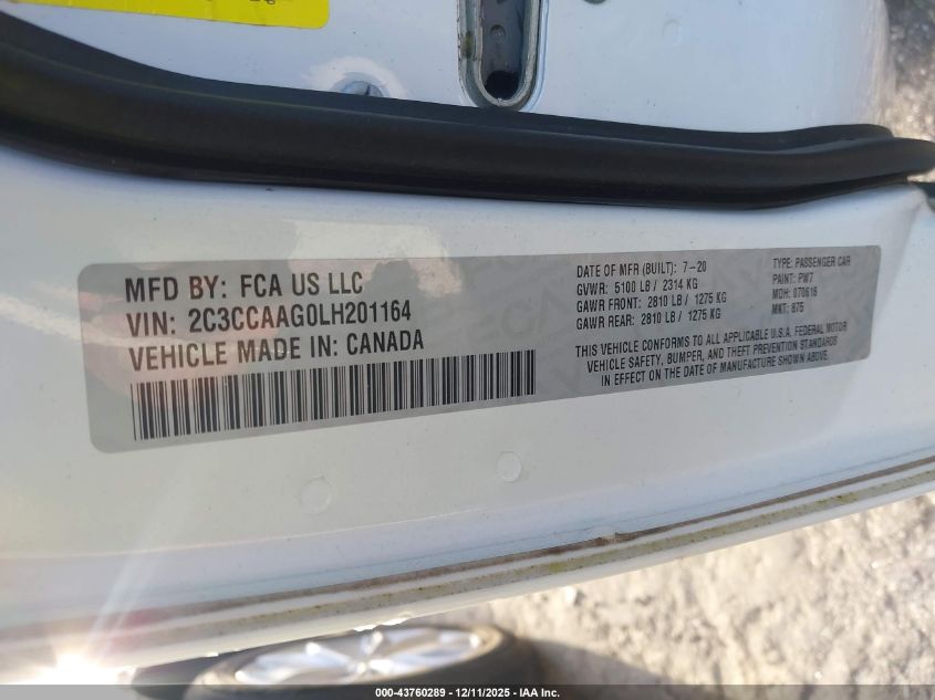 2020 Chrysler 300 Touring VIN: 2C3CCAAG0LH201164 Lot: 43760289