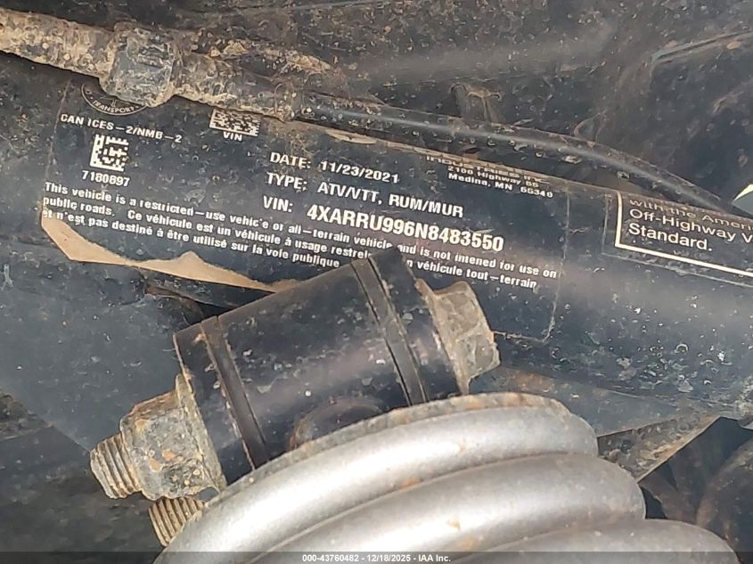 2022 Polaris Ranger Xp 1000 Northstar Premium VIN: 4XARRU996N8483550 Lot: 43760482