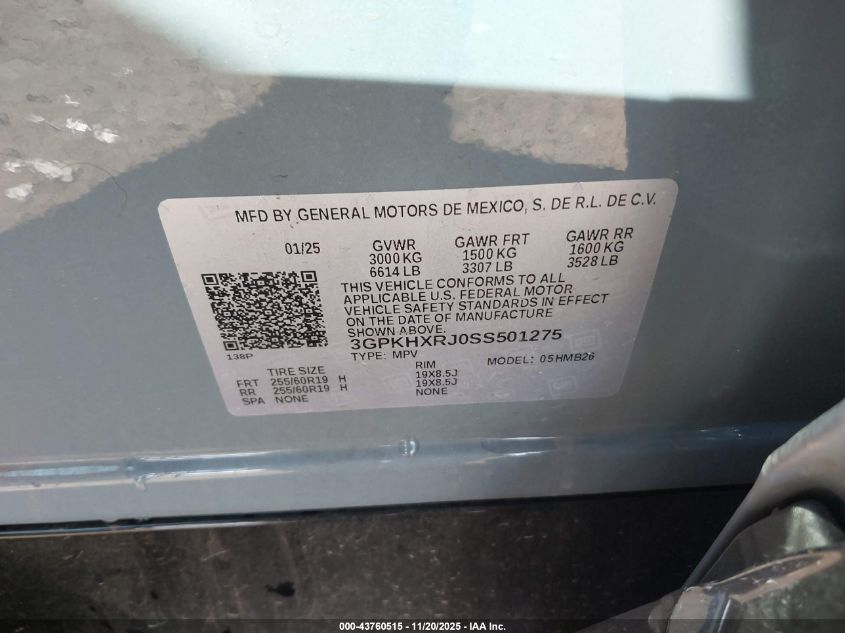 2025 Honda Prologue Touring VIN: 3GPKHXRJ0SS501275 Lot: 43760515