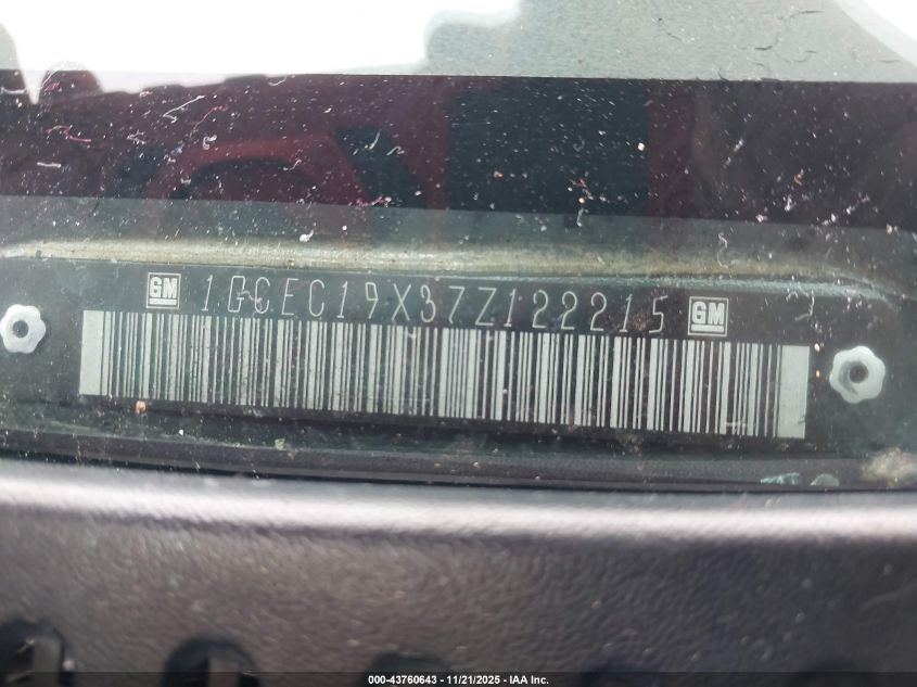 2007 Chevrolet Silverado 1500 Classic Work Truck VIN: 1GCEC19X37Z122215 Lot: 43760643
