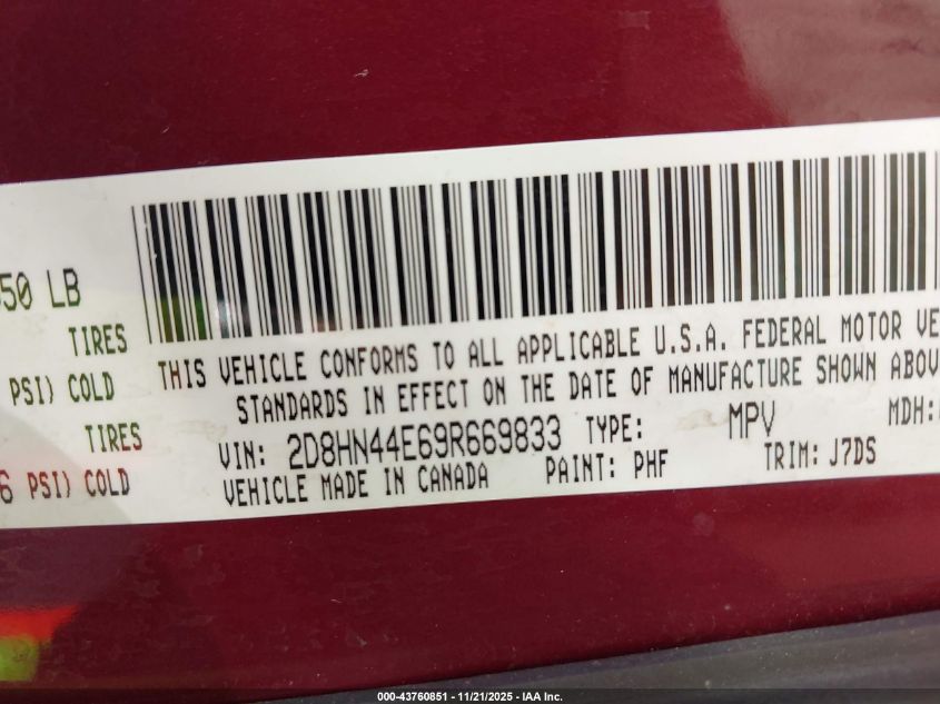 2009 Dodge Grand Caravan Se VIN: 2D8HN44E69R669833 Lot: 43760851