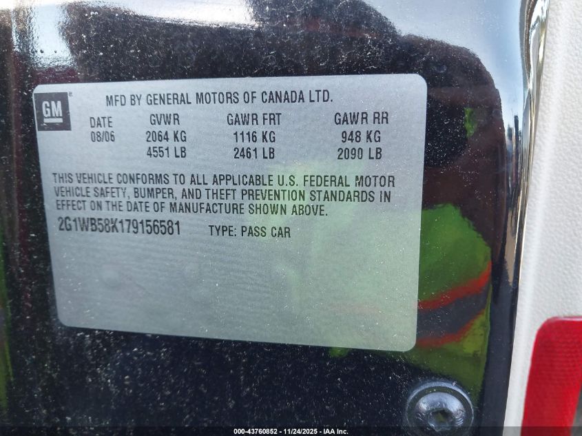 2007 Chevrolet Impala Ls VIN: 2G1WB58K179156581 Lot: 43760852