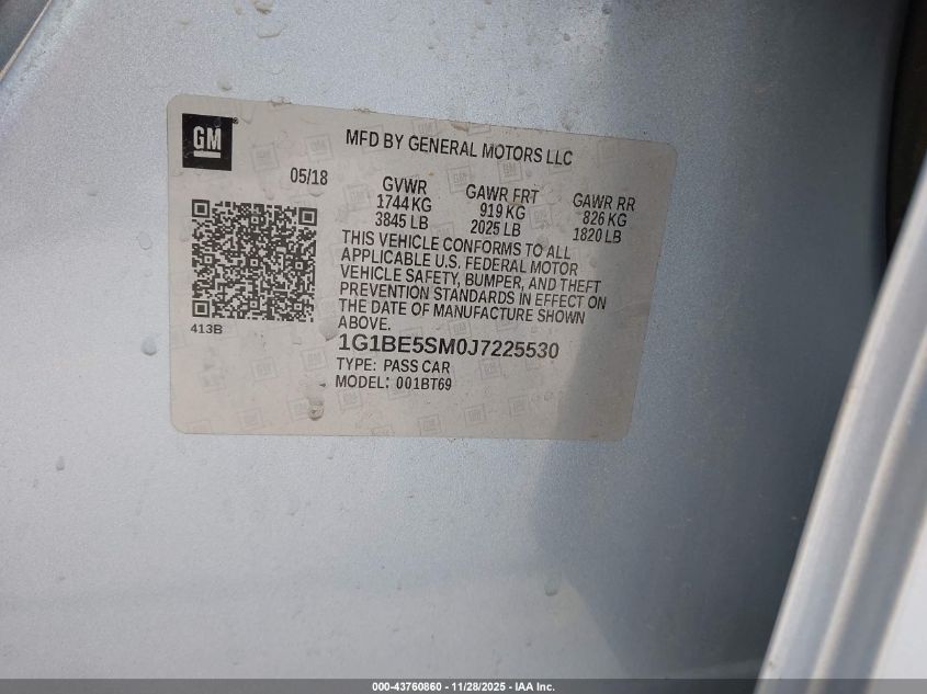 2018 Chevrolet Cruze Lt Auto VIN: 1G1BE5SM0J7225530 Lot: 43760860