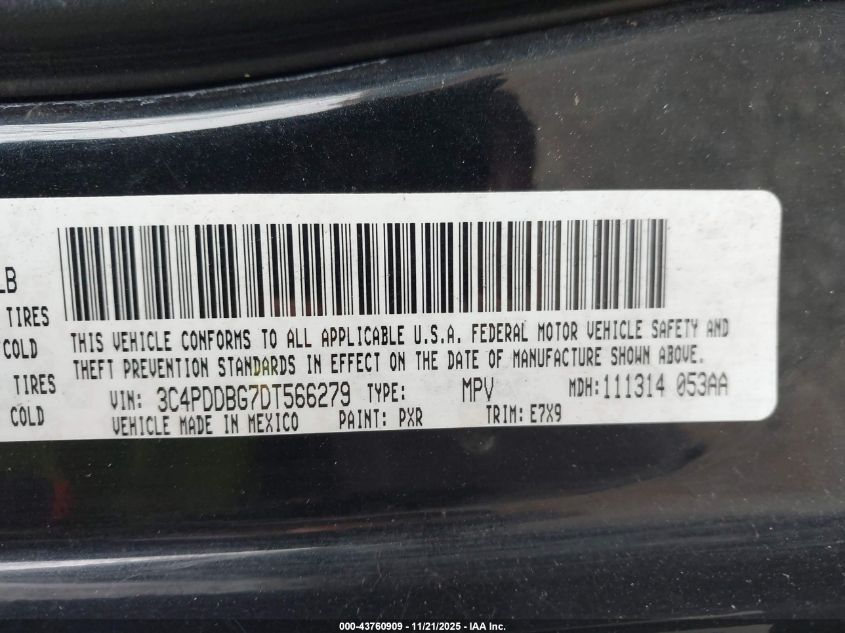 2013 Dodge Journey Sxt VIN: 3C4PDDBG7DT566279 Lot: 43760909