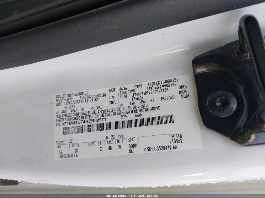2017 Ford F-350 Platinum VIN: 1FT8W3DT4HEB82971 Lot: 43760963