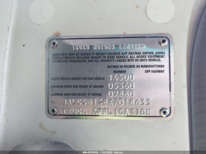 1999 Isuzu Npr VIN: JALC4B148X7018633 Lot: 43761035