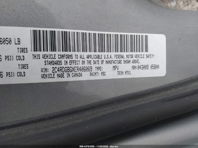 2014 Dodge Grand Caravan Se 30Th Anniversary VIN: 2C4RDGBGXER406069 Lot: 43761055