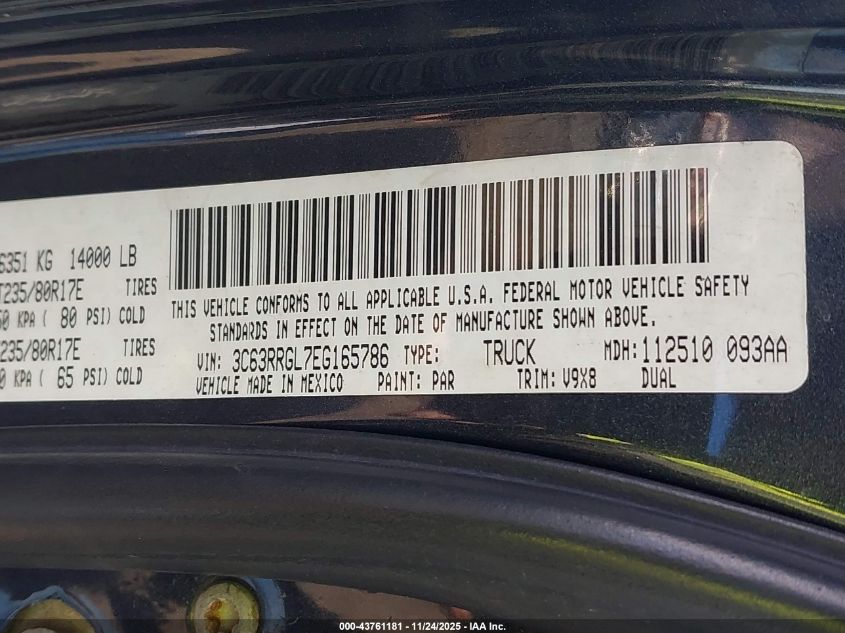 2014 Ram 3500 Tradesman VIN: 3C63RRGL7EG165786 Lot: 43761181