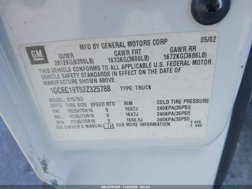 2002 Chevrolet Silverado 1500 Ls VIN: 1GCEC19T52Z325788 Lot: 43761250