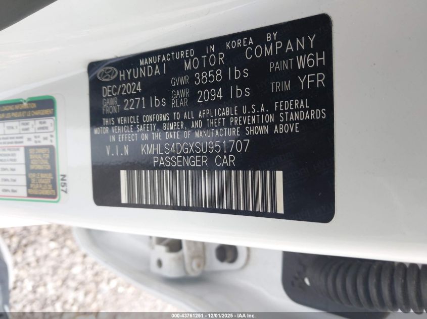 2025 Hyundai Elantra Sel Convenience VIN: KMHLS4DGXSU951707 Lot: 43761251