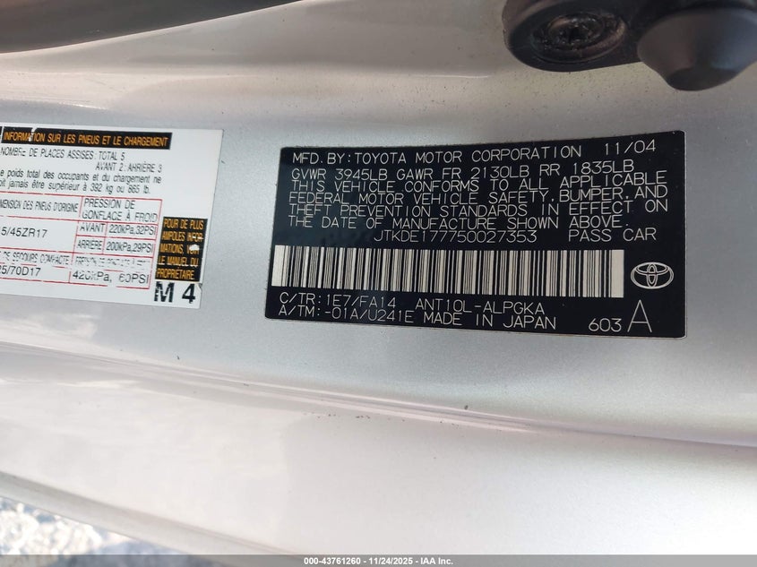 2005 Scion Tc VIN: JTKDE177750027353 Lot: 43761260