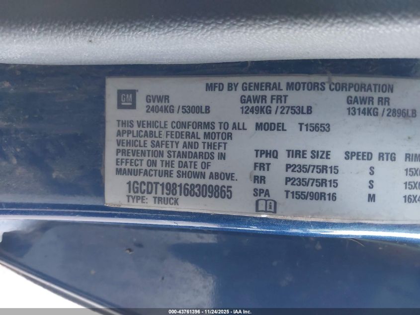 2006 Chevrolet Colorado Ls VIN: 1GCDT198168309865 Lot: 43761396