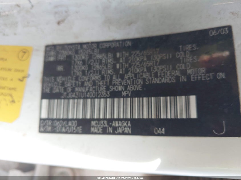 2004 Lexus Rx 330 VIN: JTJGA31U140012353 Lot: 43761448