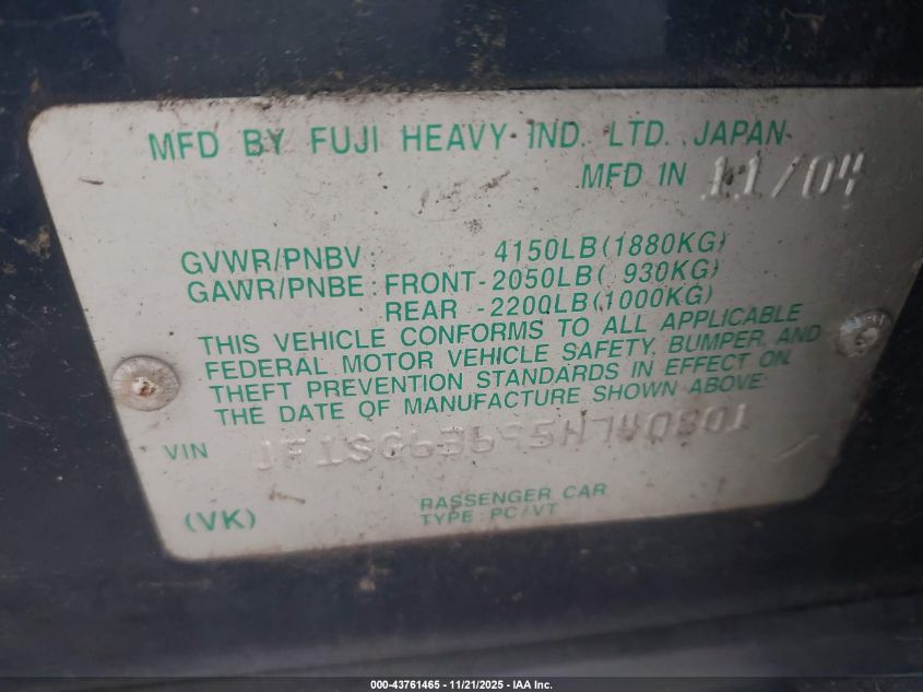 2005 Subaru Forester 2.5X VIN: JF1SG63695H740801 Lot: 43761465