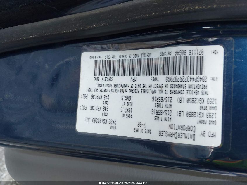 2002 Dodge Grand Caravan Sport VIN: 2B4GP44372R787069 Lot: 43761550